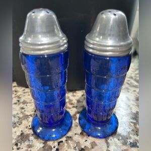 Vintage Hazel Atlas Cobalt Blue Glass Salt and Pepper Shaker Set